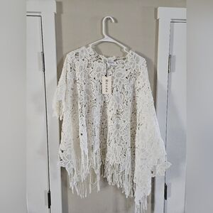 Renee white lace one size poncho throw over thin cover even wedding dinner party